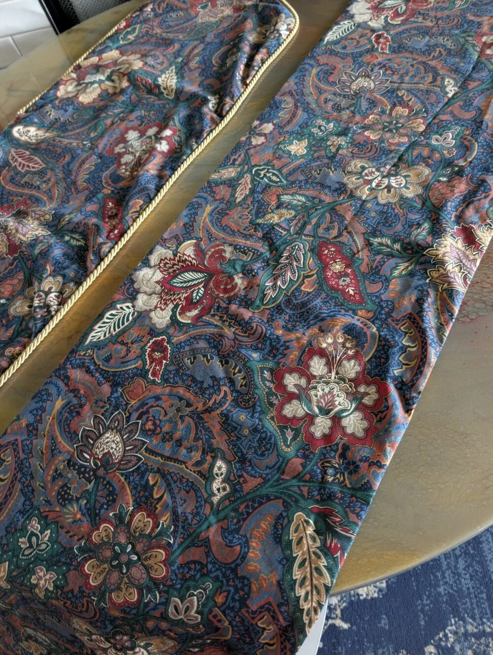 Custom Botanical Teal Table, Console, Dresser Topper Runner Lined